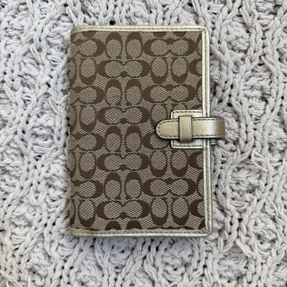 Coach Accessories - Coach Brown Signature mini Canvas passport /agenda cover with Metallic Gold Trim